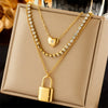 Punk Hiphop Cold Style Metal Multilayer Chain Lock Heart Pendant Titanium Steel Necklace With Electroplating