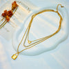 Punk Hiphop Cold Style Metal Multilayer Chain Lock Heart Pendant Titanium Steel Necklace With Electroplating