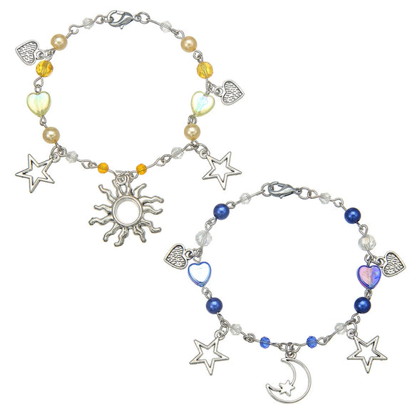 Punk Hollow Fivepointed Star Star Moon Sun Cat Alloy Iron Glass Handmade Geometric Bracelet Unisex