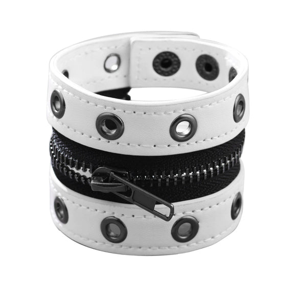 Punk Jewelry Artificial Leather Bracelet With Rivet Chain Geometric Pattern Handmade Unisex