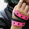 Punk Jewelry Artificial Leather Bracelet With Rivet Chain Geometric Pattern Handmade Unisex