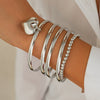 Punk Metal Beaded Bracelet With Love Pendant Geometric Style Iron Electroplated For Women