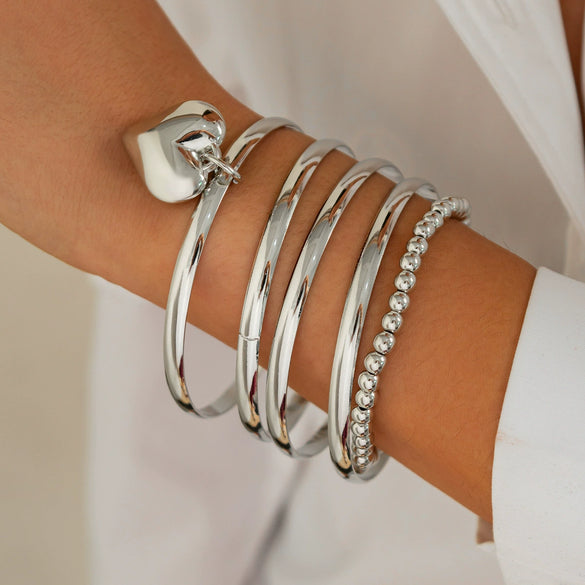 Punk Metal Beaded Bracelet With Love Pendant Geometric Style Iron Electroplated For Women
