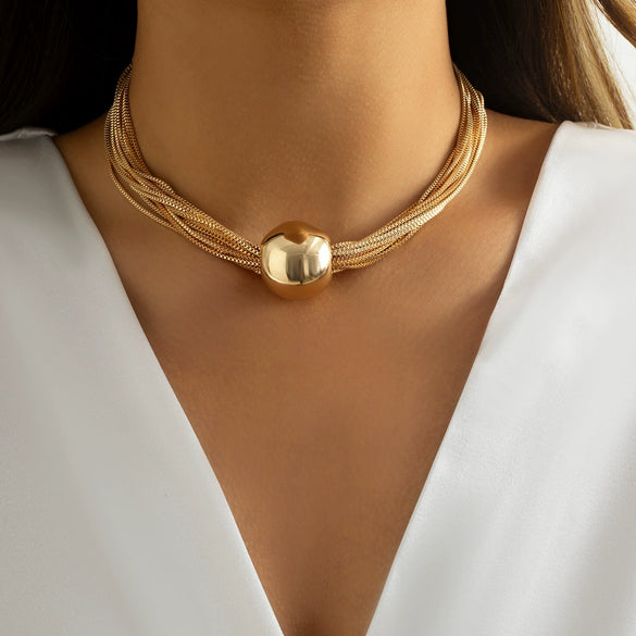 Punk Multilayer Chain Stacked Necklace Geometric Ball Style With Plastic Resin Material And Electroplating Process And Letters Numbers Text Pattern For Women