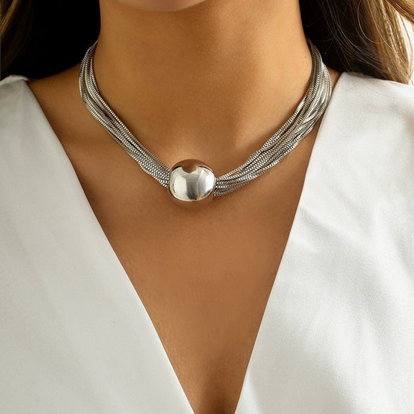 Punk Multilayer Chain Stacked Necklace Geometric Ball Style With Plastic Resin Material And Electroplating Process And Letters Numbers Text Pattern For Women