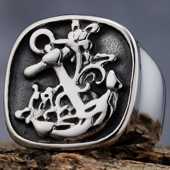 Punk Retro Style Titanium Steel Ring For Men With Apply Oil Processing