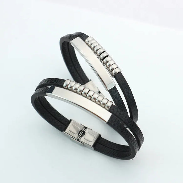 Punk Solid Color Pu Leather Men'S Bangle Men Cord & Leather Bracelets