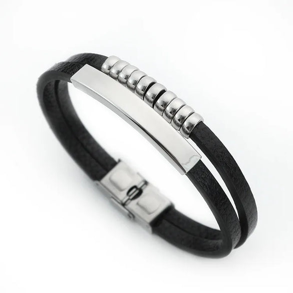 Punk Solid Color Pu Leather Men'S Bangle Men Cord & Leather Bracelets