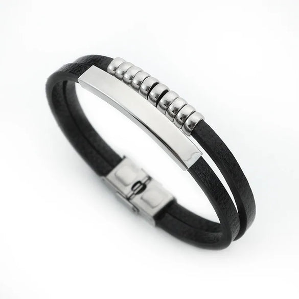 Punk Solid Color Pu Leather Men'S Bangle Men Cord & Leather Bracelets