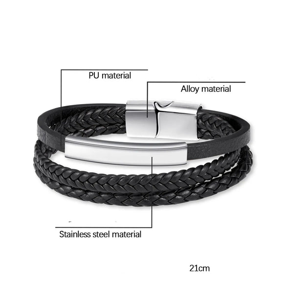 Punk Solid Color Pu Leather Zinc Alloy Plating Men'S Bangle Men Cord & Leather Bracelets