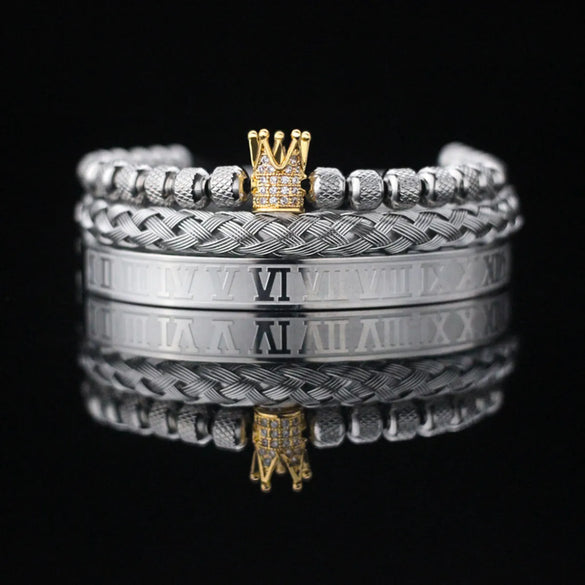 Punk Solid Color Stainless Steel Inlay Zircon Bracelets 1 Piece