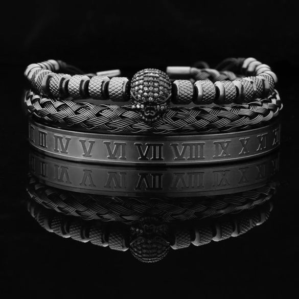 Punk Solid Color Stainless Steel Inlay Zircon Bracelets 1 Piece