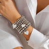 Punk Stacked Love Pendant Beaded Bracelet Imitation Pearl Elastic Bracelet Electroplating Heart Geometric