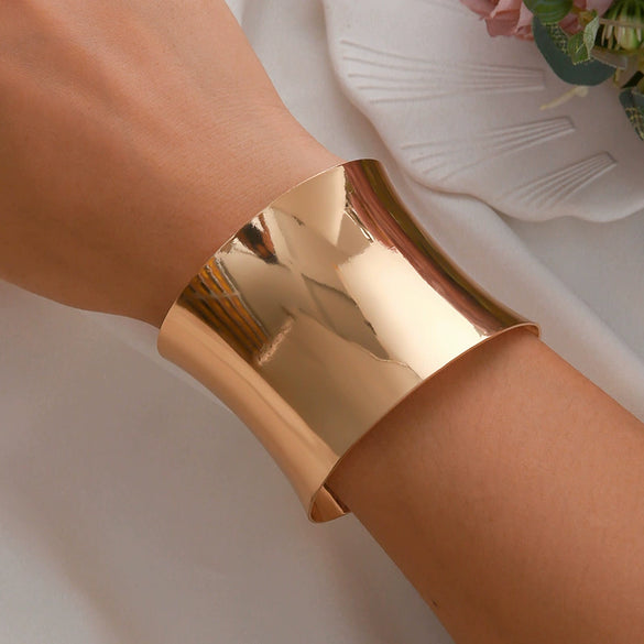 Punk Street Racket Opening Outside Concave Inside Convex Exquisite Polished Alloy Metal Bracelet With Electroplating Treatment