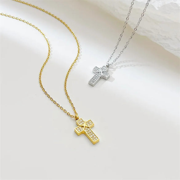Wholesale Jewelry Punk Streetwear Cross 304 Stainless Steel Zircon White Gold Plated Gold Plated Plating Inlay Pendant Necklace