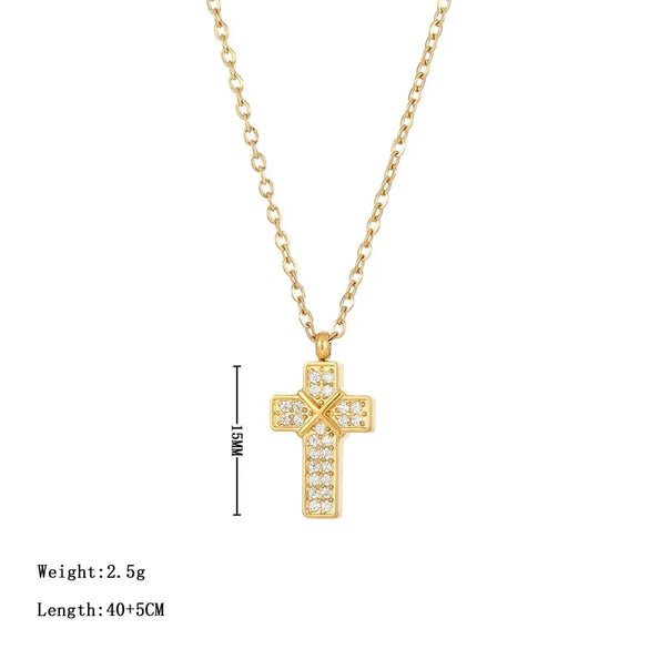 Wholesale Jewelry Punk Streetwear Cross 304 Stainless Steel Zircon White Gold Plated Gold Plated Plating Inlay Pendant Necklace