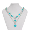 Punk Style Alloy Imitation Turquoise Peach Heart Pendant Necklace With Iron Chain And Animal Zodiac Pattern Electroplated