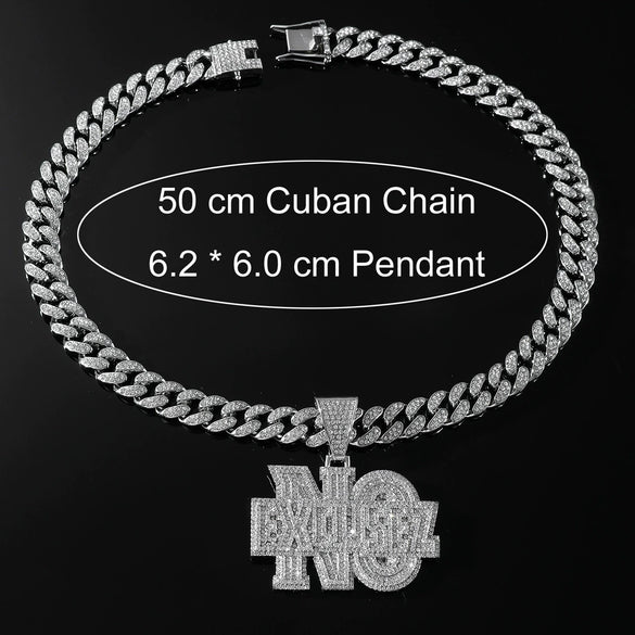Punk Style Alloy Letter No Pendant Necklace With Diamond And Cuban Chain
