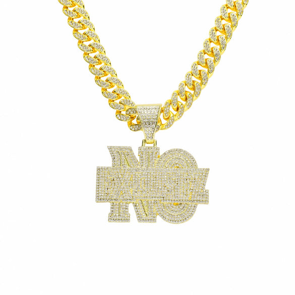 Punk Style Alloy Letter No Pendant Necklace With Diamond And Cuban Chain