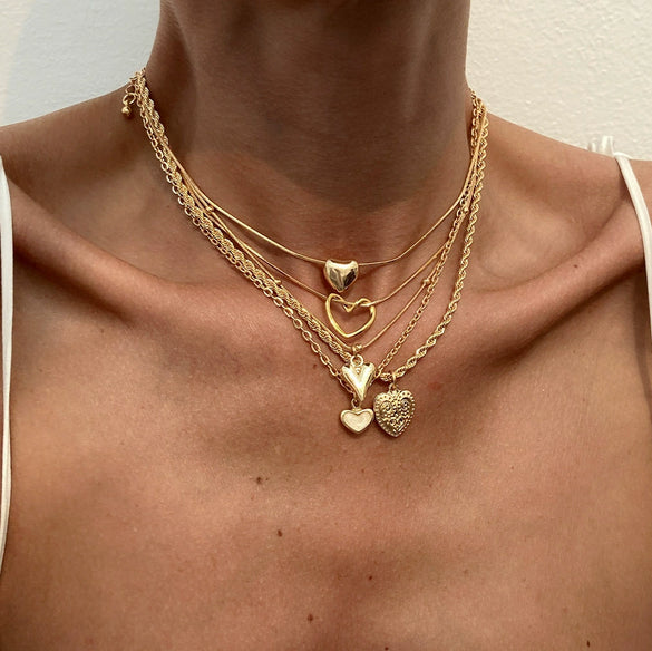 Punk Style Alloy Pendant Necklace With Heart And Star Shapes Electroplated