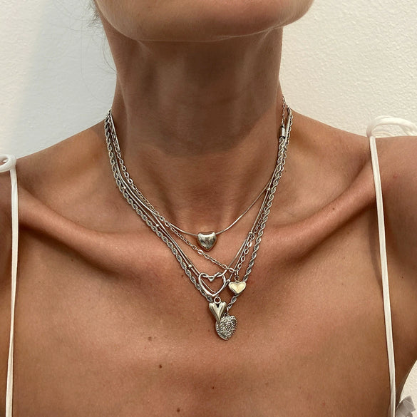 Punk Style Alloy Pendant Necklace With Heart And Star Shapes Electroplated