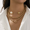 Punk Style Asymmetric Imitation Pearl Beaded Necklace With Geometric Pattern For Women