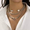 Punk Style Asymmetric Imitation Pearl Beaded Necklace With Geometric Pattern For Women