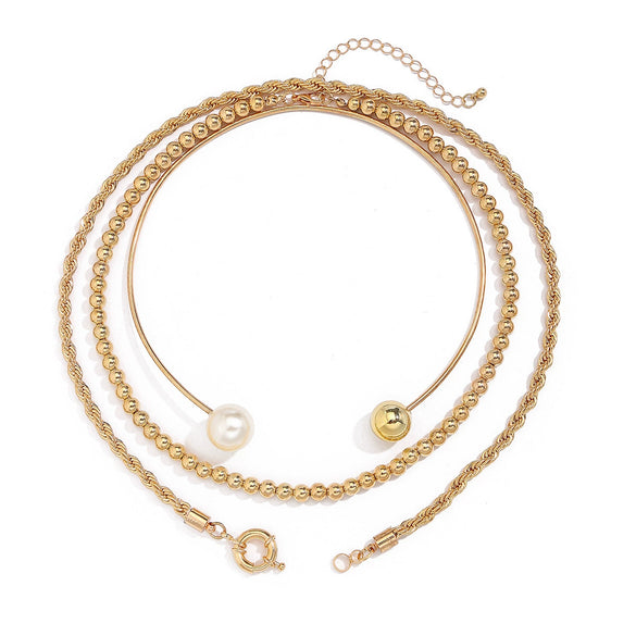 Punk Style Asymmetric Imitation Pearl Beaded Necklace With Geometric Pattern For Women