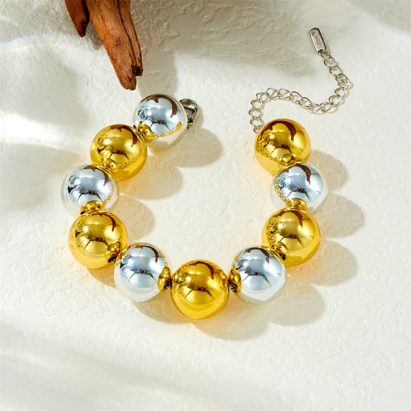 Punk Style Contrast Color Goldplated Beaded Ball Chain Jewelry Necklace For Women
