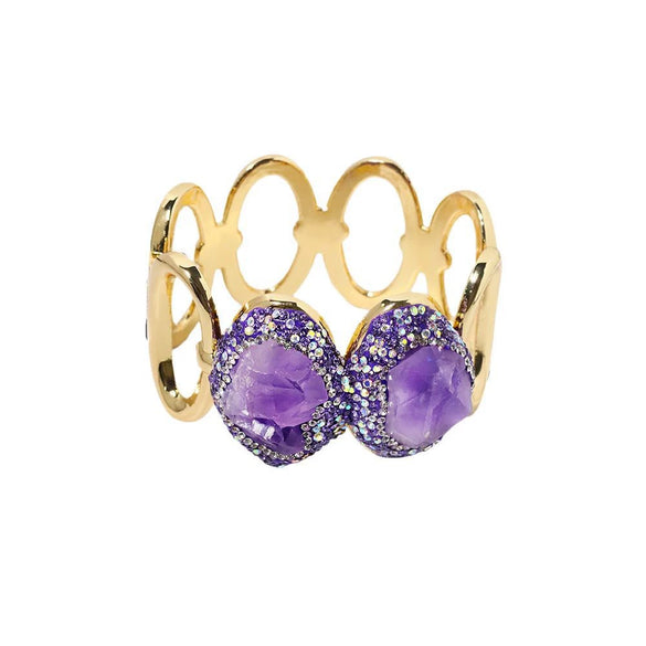 Punk Style Crystal Heavy Industry Cut Out Wide Edge Electroplated Gold Bracelet For Women