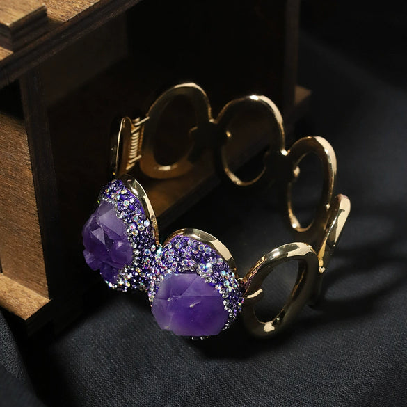 Punk Style Crystal Heavy Industry Cut Out Wide Edge Electroplated Gold Bracelet For Women