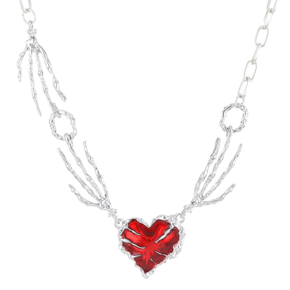 Punk Style Dark Red Love Alloy Heart Shape Pendant Necklace With Electroplating Treatment
