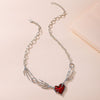 Punk Style Dark Red Love Alloy Heart Shape Pendant Necklace With Electroplating Treatment