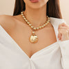 Punk Style Detachable Metal Semicircle Beaded Pendant Necklace With Geometric Pattern And Electroplating Treatment