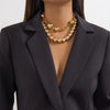 Punk Style Double Layer Round Beaded Necklace With Imitation Pearl Pendant And Ball Chain Geometric Pattern Electroplated For Women