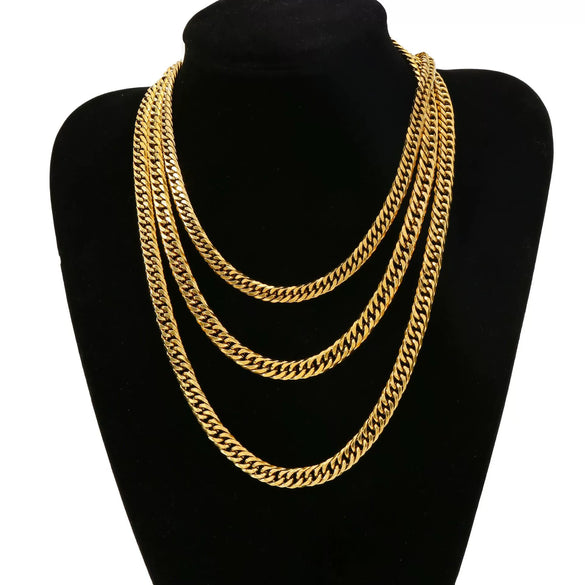 Punk Style Doublewoven Sixchain Stainless Steel Necklace With Wave Pattern And Electroplating Treatment