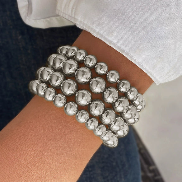 Punk Style Exaggerated Ball Chain Multilayer Bracelet Hiphop Geometric Mixed Material Electroplated Hand Accessories Set