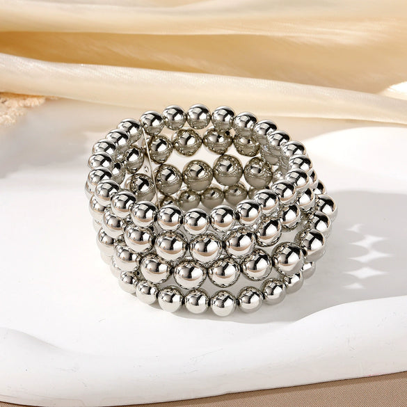 Punk Style Exaggerated Ball Chain Multilayer Bracelet Hiphop Geometric Mixed Material Electroplated Hand Accessories Set