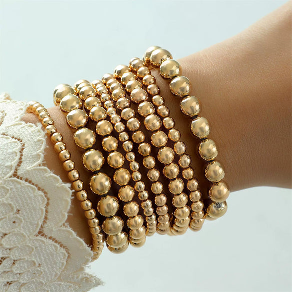 Punk Style Exaggerated Round Bead Chain Geometric Metal Alloy Electroplated Women's Sixpiece Bracelet