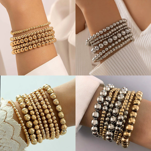 Punk Style Exaggerated Round Bead Chain Geometric Metal Alloy Electroplated Women's Sixpiece Bracelet