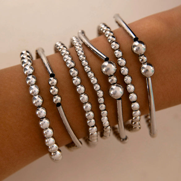 Punk Style Exaggerated Round Bead Chain Geometric Metal Alloy Electroplated Women's Sixpiece Bracelet