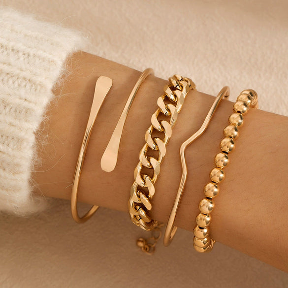 Punk Style Exaggerated Round Bead Chain Geometric Metal Alloy Electroplated Women's Sixpiece Bracelet