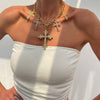 Punk Style Geometric Aluminum Chain Alloy Rhinestone Cross Pendant Necklace With Electroplating For Women