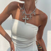 Punk Style Geometric Aluminum Chain Alloy Rhinestone Cross Pendant Necklace With Electroplating For Women