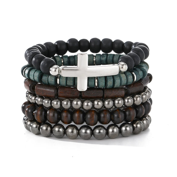 Punk Style Geometric Artificial Leather Handwoven Men's Bracelet Sixpiece Set