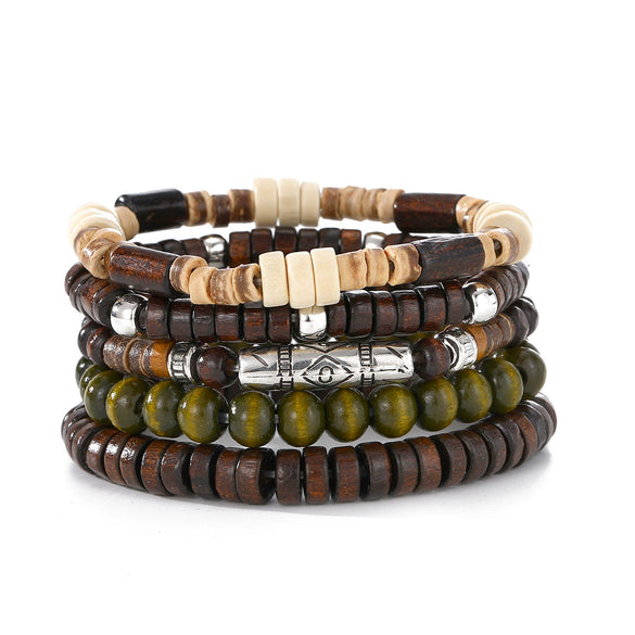 Punk Style Geometric Artificial Leather Handwoven Men's Bracelet Sixpiece Set
