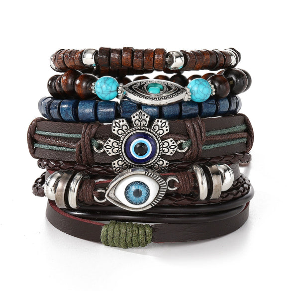 Punk Style Geometric Artificial Leather Handwoven Men's Bracelet Sixpiece Set