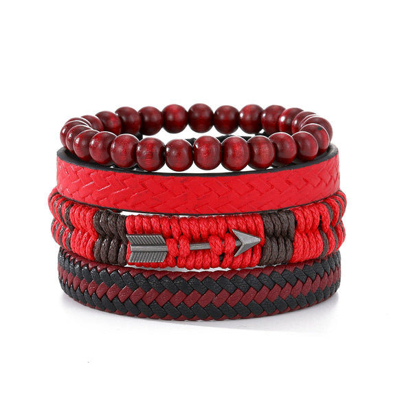 Punk Style Geometric Artificial Leather Handwoven Men's Bracelet Sixpiece Set