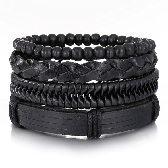Punk Style Geometric Artificial Leather Handwoven Men's Bracelet Sixpiece Set