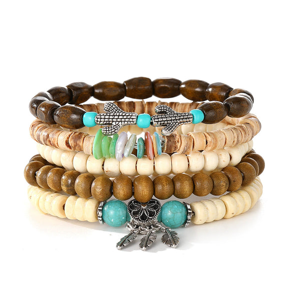 Punk Style Geometric Artificial Leather Handwoven Men's Bracelet Sixpiece Set